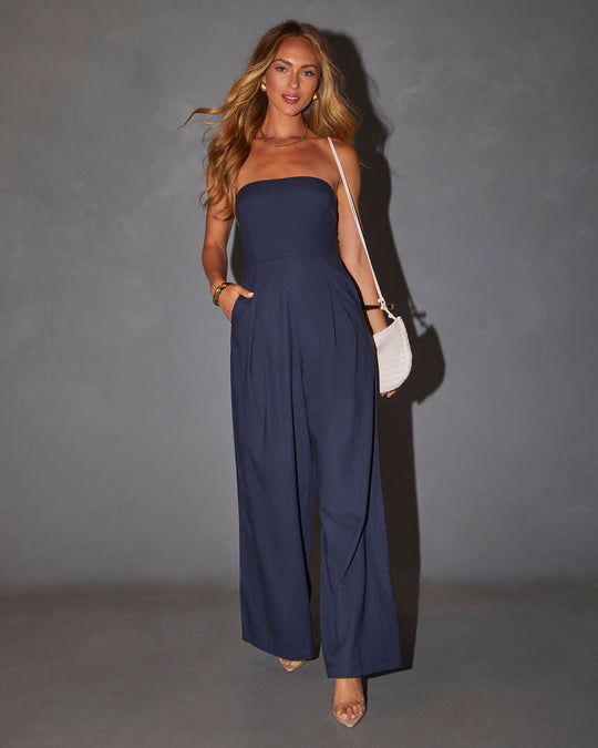 MOLIVIO | Elegante Strapless Jumpsuit In Marineblauw | 1+1 Gratis