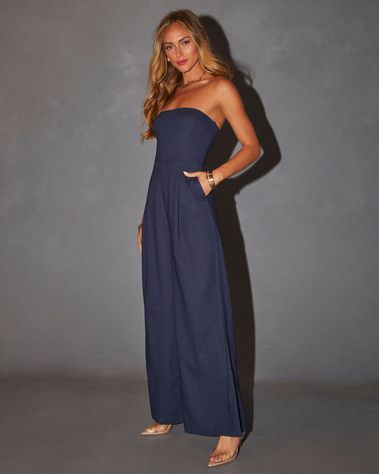 MOLIVIO | Elegante Strapless Jumpsuit In Marineblauw | 1+1 Gratis