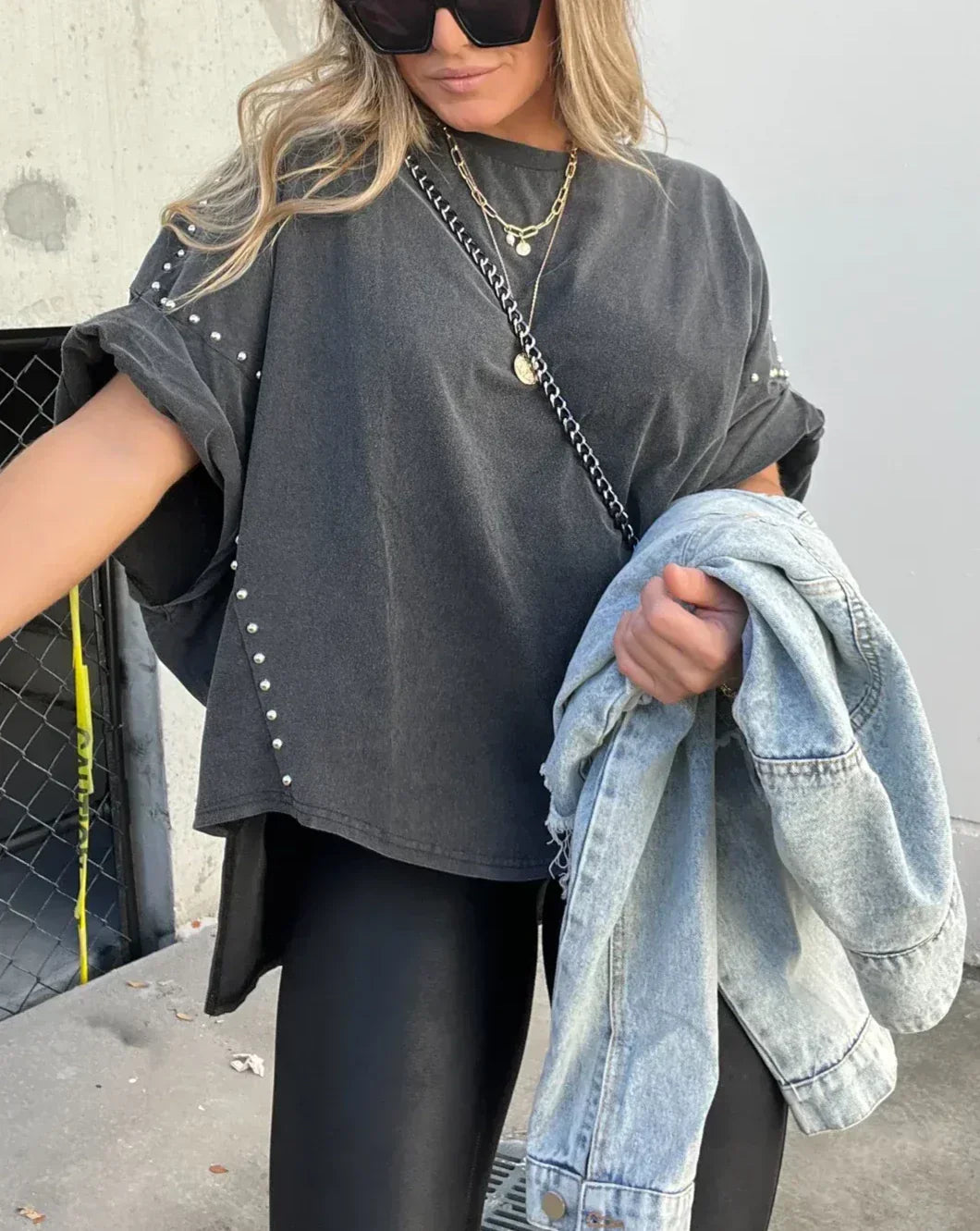 MOLIVIO | Trendy Oversized T-Shirt Met Studs | 1+1 Gratis